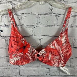 Volcom EcoTrue Sea U Soon V-Neck Bikini Top Tropical Floral Pistol Punch NWT